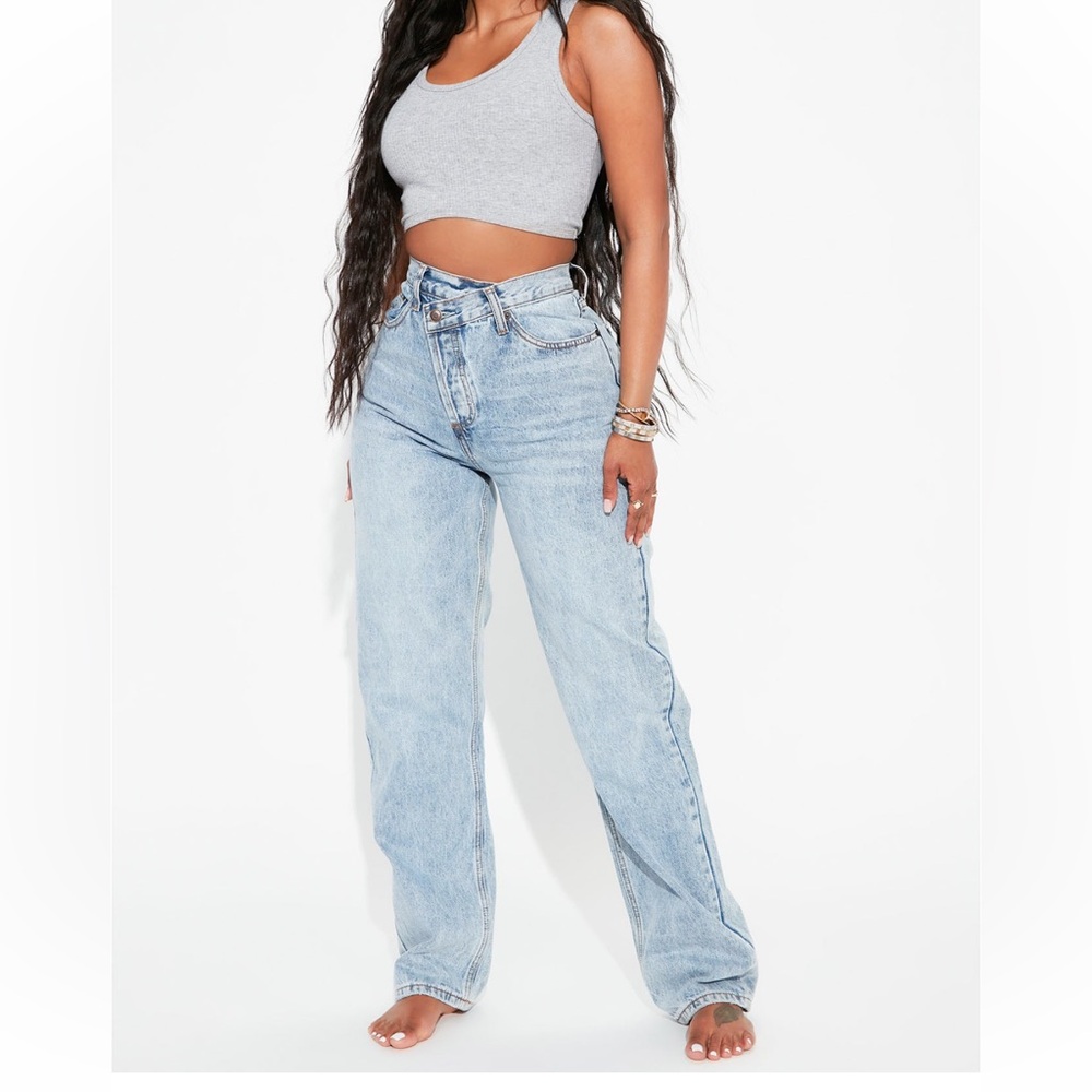Crossover straight leg jeans- fashion nova